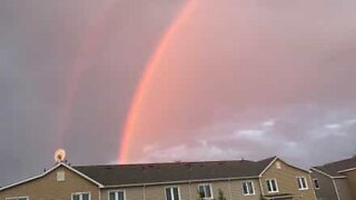 Double rainbow illuminates midnight sky in Alaska!