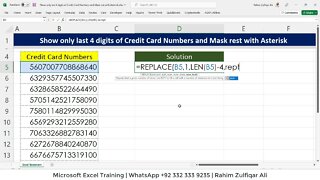 Show only last 4 digits of Credit Card Numbers and Mask rest with Asterisk in Microsoft Excel
