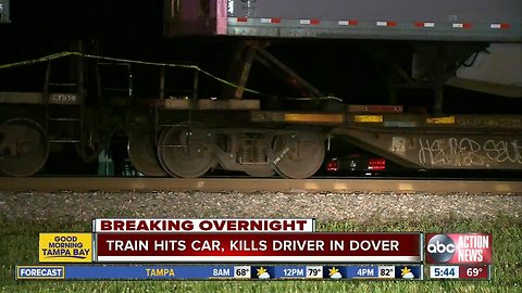 Driver killed after train hits car stuck on tracks in Hillsborough County