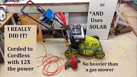 Converting a CORDED Lawn Mower to battery Will run 6 hours straight with extras! Parts I used below.