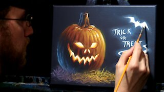 Acrylic Halloween Painting of a Jack-O'-Lantern - Time Lapse - Artist Timothy Stanford