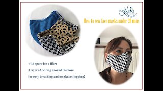 How to sew face masks under 20 mins with space for a filter, 3 layers, and wiring around the nose!
