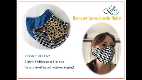 How to sew face masks under 20 mins with space for a filter, 3 layers, and wiring around the nose!