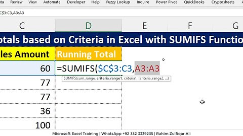 Calculate Running Totals based on Criteria in Excel with SUMIFS Function
