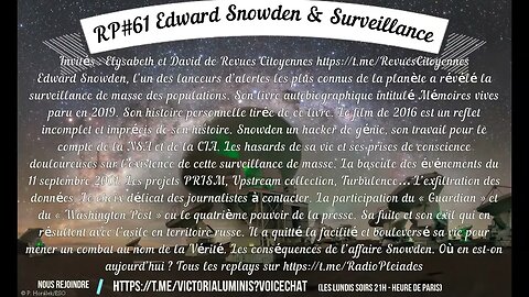 Radio Pléiades #61 - Edward Snowden et la surveillance généralisée