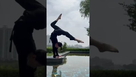 Chinese Girl Dips Her Big Toe in Pool