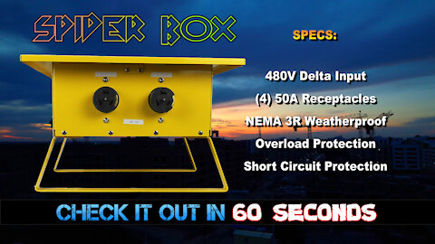 Portable Steel Power Distribution Spider Box - 480V Delta Input - (4) 50A Receptacles - 50' AWG Cord