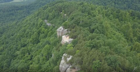 Aerial video looking down at Friends at the East Pinnacle - May 27th, 2018