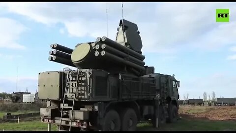 Footage of a Pantsir air defense missile system shooting down an Ukrainian drone