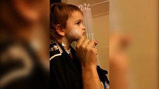 Sweet Toddler Learns How To Shave
