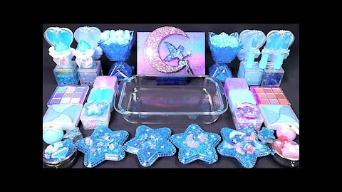 [Mixing slime] Blue &Purple / Makeup, eyeshadow, glitter, and random into slime Satisfying slime