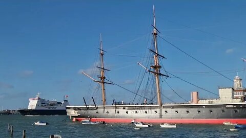 HMS Warrior at Portsmouth Harbour & Condor Ferry & Gosport Ferry Movements