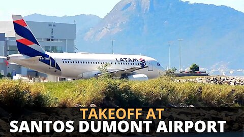 Airplane takeoff from Santos Dumont Airport in Rio de Janeiro