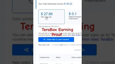 TeraBox Earning Proof Part #18 #terabox #ytshorts #earningproof #shorts