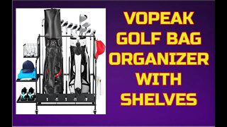 VOPEAK Golf Bag Storage Rack for Garage, basement, etc - Fits 2 Bags - Shelves, Hooks