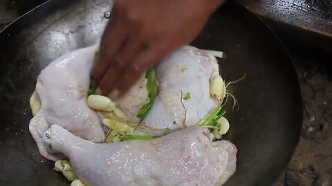 Cooking Coconut Chicken Leg Recipe eating so Yummy - Use Coconut water Cook Chicken Meat in Fry P-11