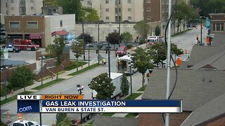 Authorities respond to a gas leak at Van Buren & State