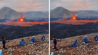 Hikers have front row seats to volcanic eruption in Iceland