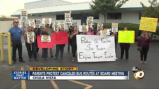 Parents protest canceled bus routes at board meeting