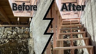 Framing new stairs to the basement of an old log cabin home. TIMELAPSE