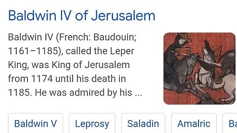 Baldwin IV (French: Baudouin; 1161–1185), called the Leper King, was King of Jerusalem from 1174