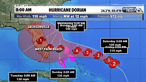 8 a.m. Friday update: Hurricane Dorian's winds grow to 110 mph
