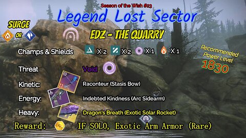 Destiny 2 Legend Lost Sector: EDZ - The Quarry on my Stasis Warlock 1-21-24