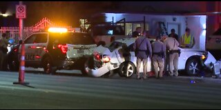 Car crashes into LVMPD vehicle