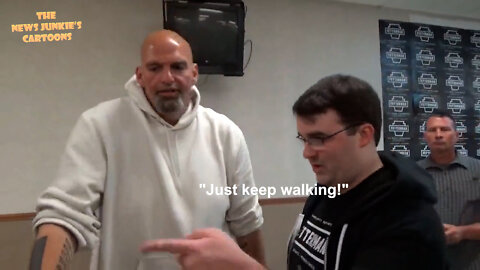 Democrat Fetterman ignores questions while his stuffer directs him: "Just keep walking!"