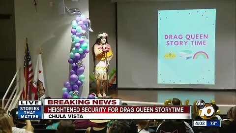 Demonstrators gather outside for 'Drag Queen Story Time' in Chula Vista