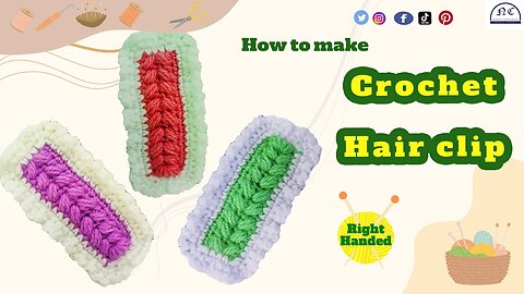 How to make a crochet rectangular hair clip ( Right - Handed ) - With the pattern