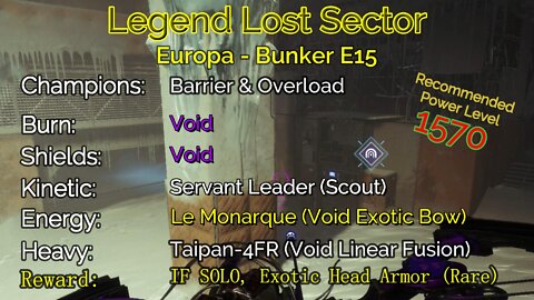 Destiny 2 Legend Lost Sector: Europa - Bunker E15 on my Warlock 10-18-22