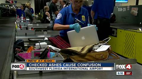 Woman upset after husband's ashes break loose in luggage