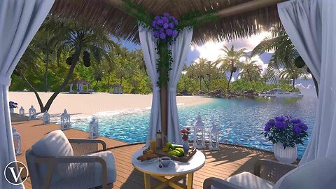 Tropical Cabana | Day & Sunset Ambience | Ocean Beach Waves & Exotic Nature Sounds