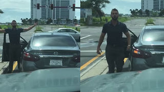 Watch This Crazy Guy Hock A Rage Loogie At Traffic Stop