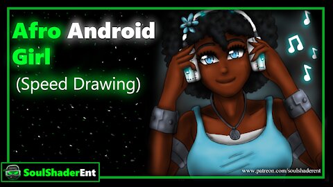 Drawing Afro Android Girl on Clip Studio Paint