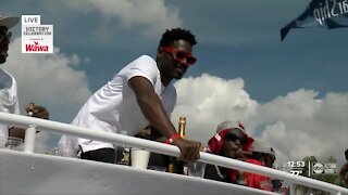 Antonio Brown celebrates at Bucs Super Bowl parade