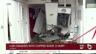 3 hurt after vehicle crashes into coffee shop