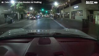 Furious skateboarder breaks vehicle windshield