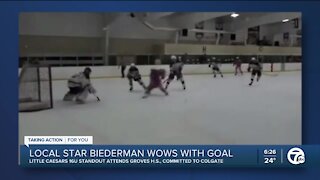 Local hockey star Elyssa Biederman wows with goal