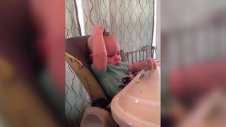 Baby Boy Puts Peas On His Head