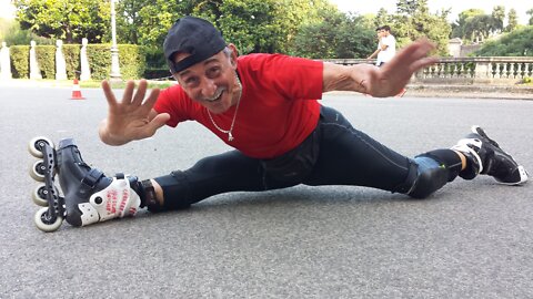 Amazing Old Man Skating Under Very Low Ropes!