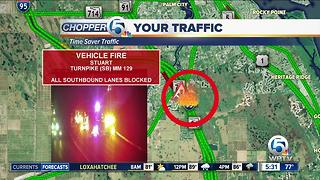 Vehicle fire closes Turnpike southbound lanes in Martin County