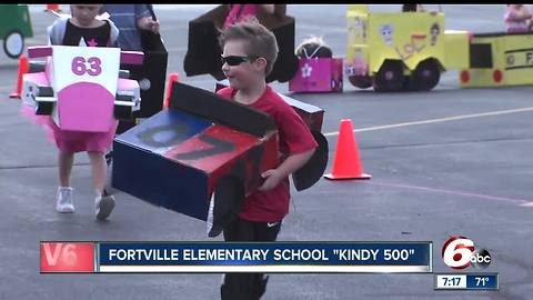 Kids at Fortville Elementary School celebrate the month of May with a little racing