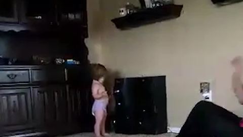 Tot Girl Gets Scared By Stereo Speakers