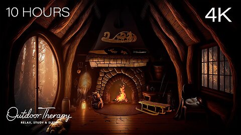 Relaxing Stormy Night in your HOBBIT HOUSE | Soothing Rain & Crackling Fire Sounds for Sleeping