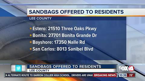 Sandbags Being Offered to Residents