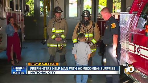 Firefighters help man with homecoming surprise