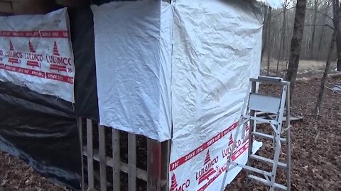 Putting Free Tarps On My Pallet Wood Shed pt2