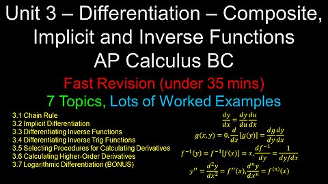 Differentiation, Composite, Implicit, Inverse Functions, Worked Examples - Unit 3 - AP Calculus BC